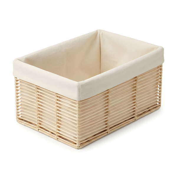 Small Bamboo Jewelry &amp; Desk Storage Basket with Fabric Liner