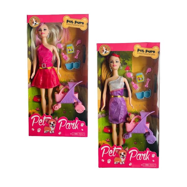 Fashion Doll with Pet, Stroller &amp; Accessories - Set of 2