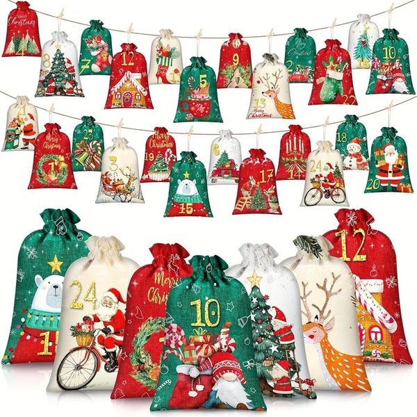 Advent Calendar - 24 Reusable Burlap Bags Numbered 1-24 - DIY