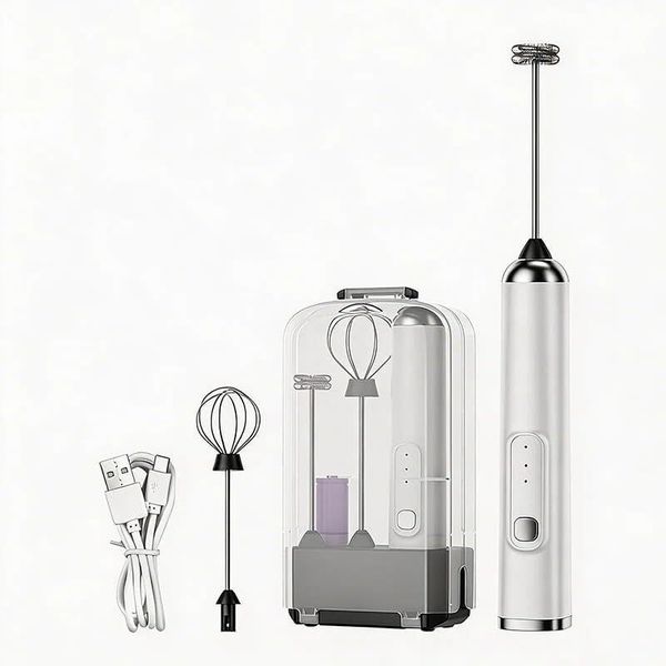 Rechargeable Milk Frother With 3 Speeds and 2 Whisks