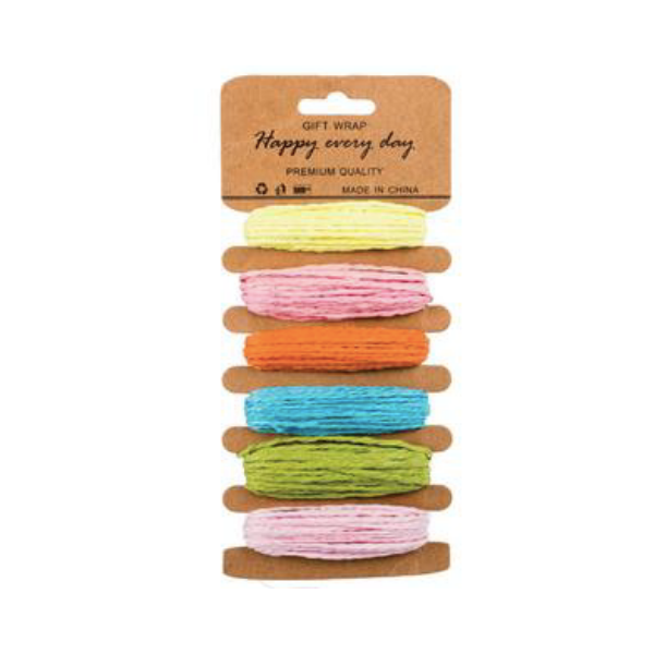 Happy Every Day Stationary - 6 Pack Assorted Colours Paper Raffia