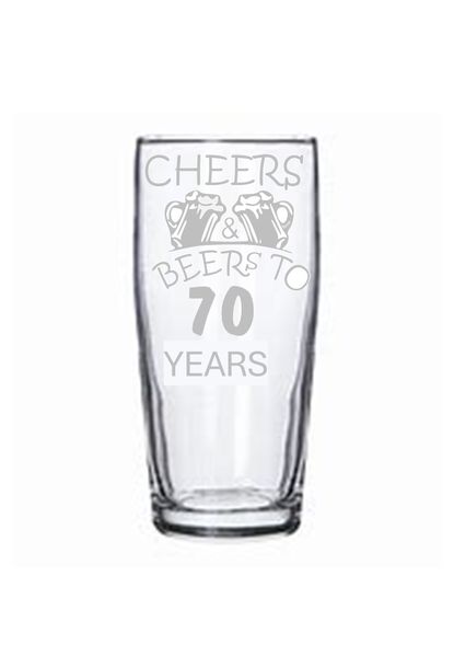 Willy Beer Glass - Etched - 70th Birthday - Cheers &amp; Beers - Set of 2