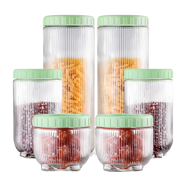 6 Piece Kitchen Glass Storage Jars Airtight Food Storage Container