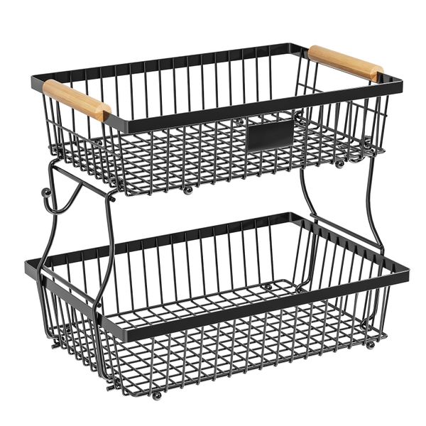 2 Tier Fruit Basket for Kitchen Detachable Wire Basket Organizer wth Hanger