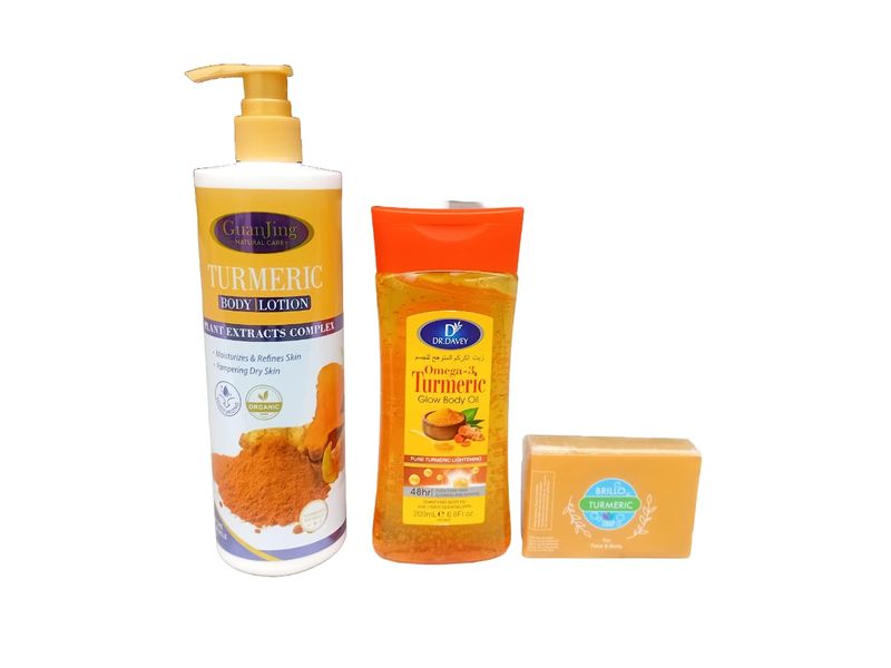 Guanjin Turmeric Body Lotion,Dr. Davey Turmeric Glow Body Oil $ Brillo Soap