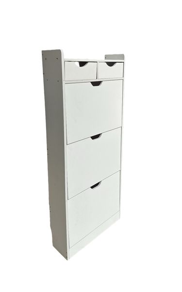 Simple 3-tier flip-top shoe cabinet with 2 small drawers