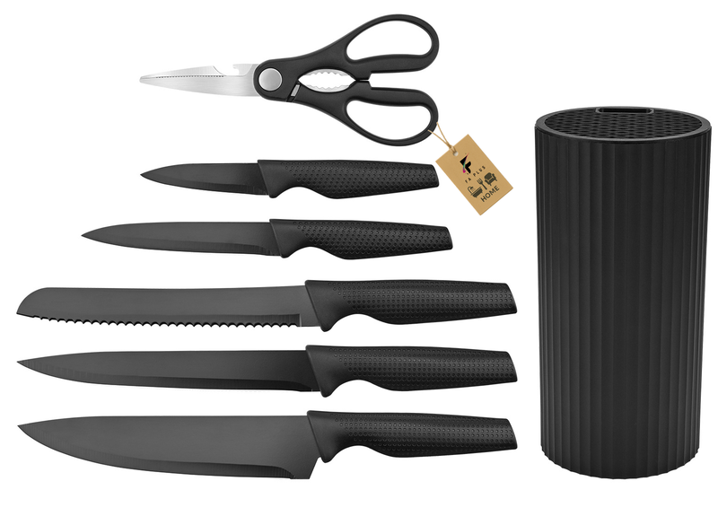 7 Piece Kitchen Knife Set with Block, Stainless Steel Blades &amp; Ergonomic Handle
