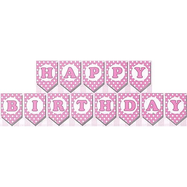 Happy Birthday- Pink and White polka dot