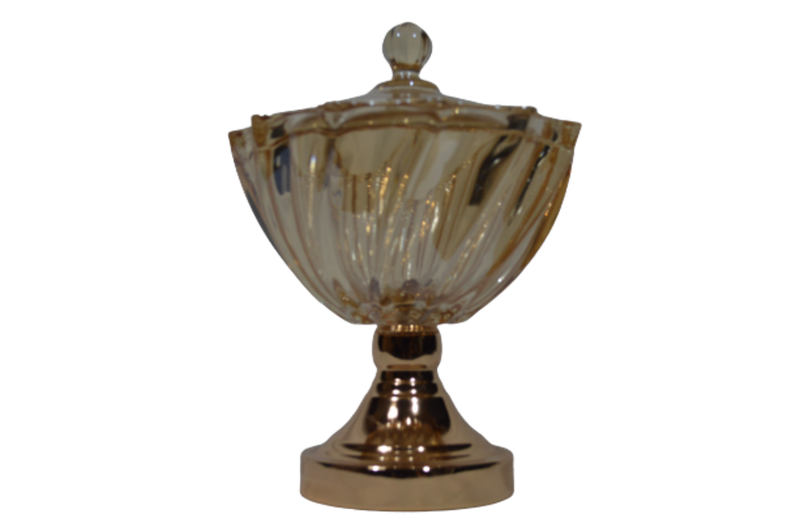 Bowl Footed 12x11 with Lid Glass Gold