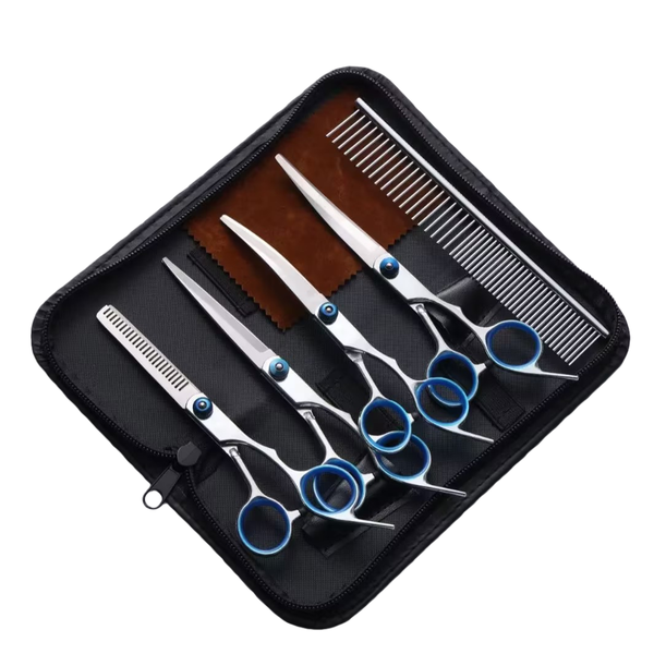 Professional 7-Piece Pet Grooming Scissor &amp; Comb Kit with Case - Pink