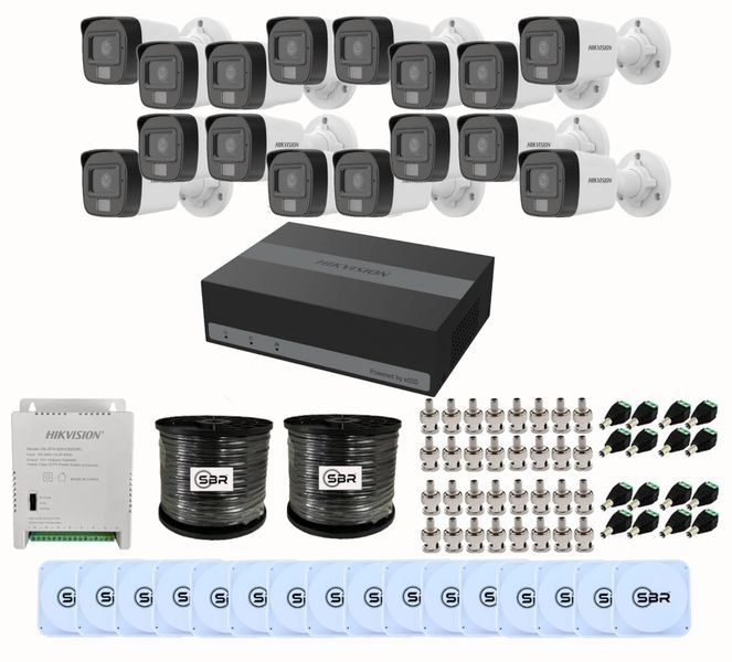 Hikvision 16CH eDVR Smart Hybrid Cameras with Audio Light Kit - SBR Bundle
