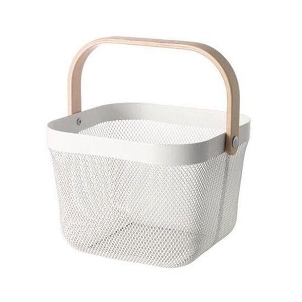 Modern Mesh Wire Basket With Wooden Handle
