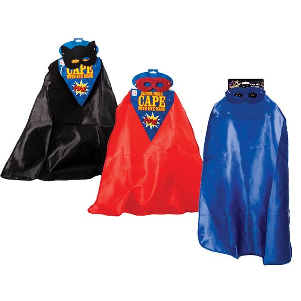 Bulk Pack x 3 Kiddies Dress Up Cape Hero &amp; Eye Mask