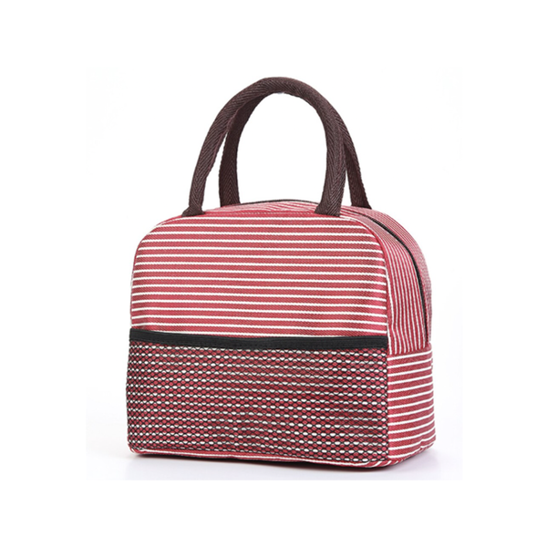 Stripe Themed Thermal Insulated Lunch Bag with Front Pocket