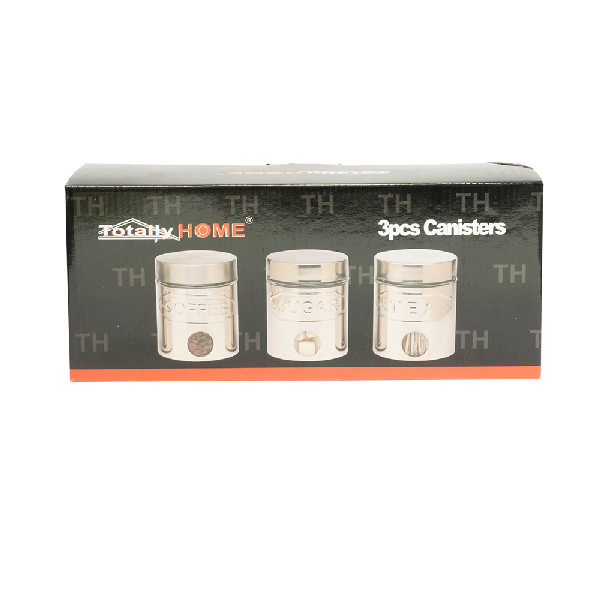 Tea Coffee Sugar Canister Set - Silver - Set 3 Piece