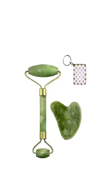 Aorlis Natural Jade Stone Massage Roller with Gua-Sha Massager &amp; Keyholder