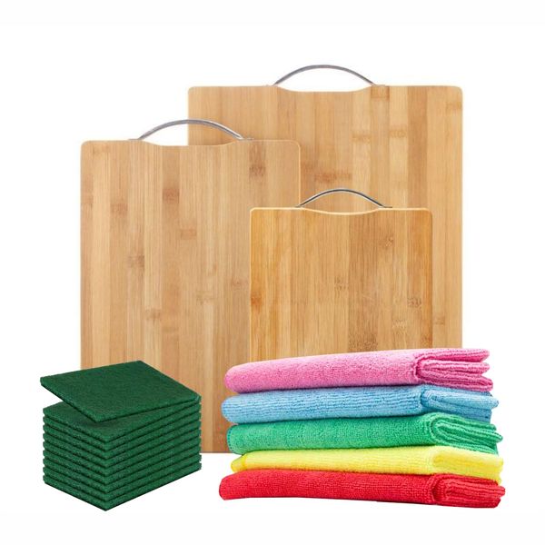 3 Piece Chopping Board + 5 x Microfiber Cloths + 10 x Scouring Pads