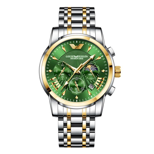Men Silver-Green Metal Formal, Leisure