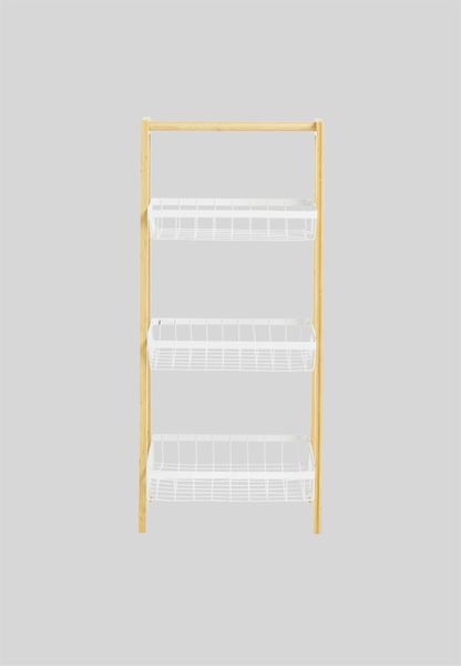 3 Tier Trolley with Bamboo Frame - White