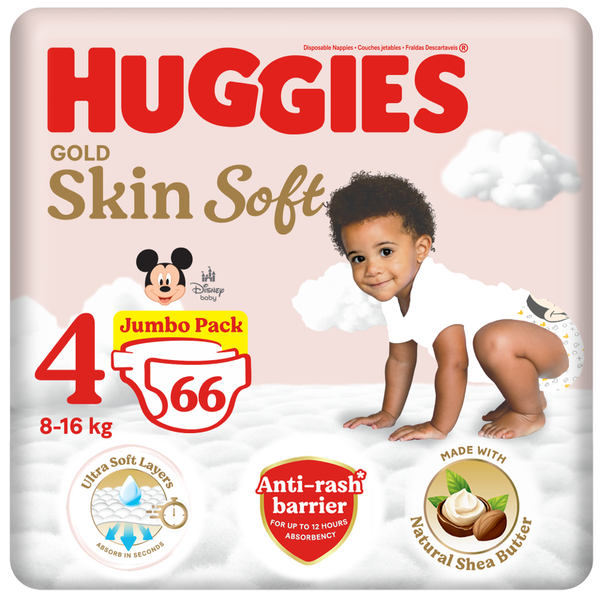 Huggies Gold Skin Soft - Size 4 (8-16kg) - 66 Nappies Jumbo Pack