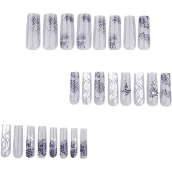 Press on Nails Black Square Handmade 3D Fake Nail Fashionable Design