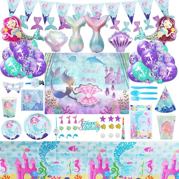 Mermaid Birthday Party Decorations Supplies Pack of 203 Pieces