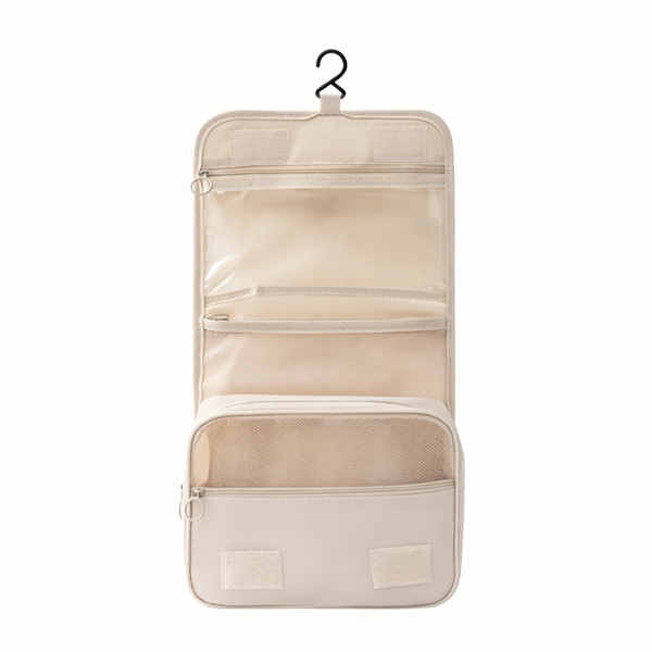 Portable, Hangable Travel Toiletry Bag / Cosmetics Organizer (Beige)