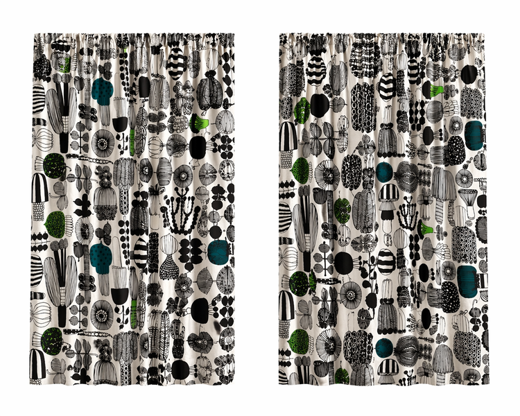 SUKARI - 100% Cotton Botanical Taped Kitchen Curtains - Set of 2
