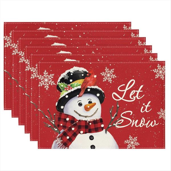 Red Christmas Winter Placemats Set of 6, 12X18 Inch Seasonal Christmas Holi