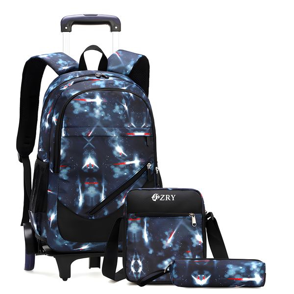 3 Pcs Boy Backpack School Bag Waterproof with Rolling Trolley for Student
