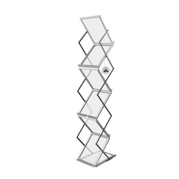 ALANES Foldable Aluminum Magazine Rack 6 Pockets Brochure Display Stand