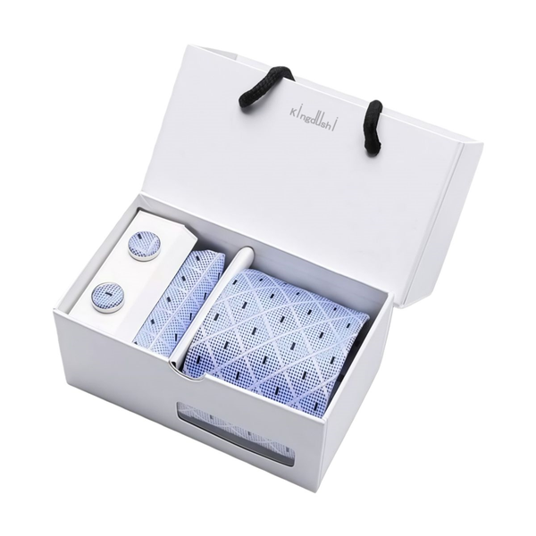 Kingdushi Men's Classic Necktie Gift Set with Pocket Square and Cufflinks
