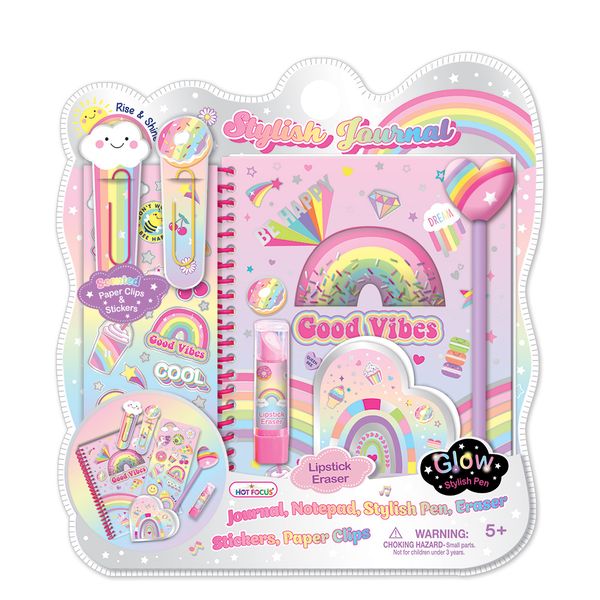 Hot Focus Rainbow Stylish Journal Set (Journal, Pen, Eraser &amp; Stickers)