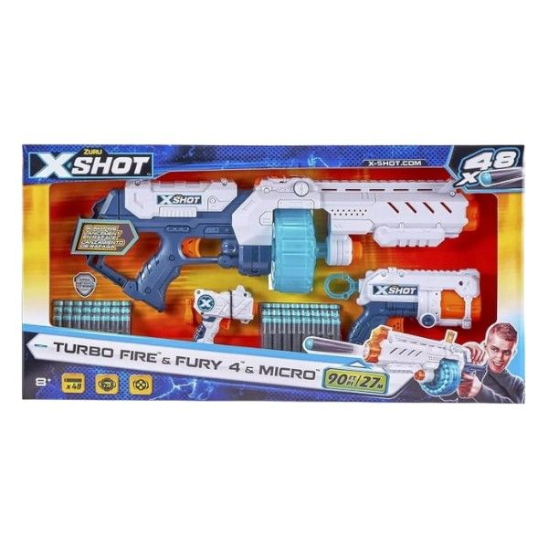 X-Shot Turbo Fire &amp; Fury 4 and Micro Combo Pack with 48 Darts