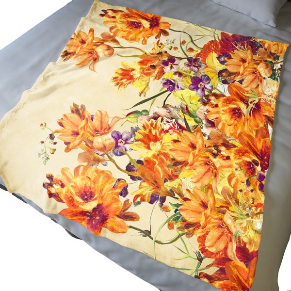 Orange &amp; Purple Floral Light Weight Fleece Blanket