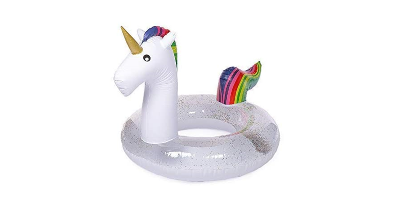 Inflatable Unicorn Swim Ring, Unicorn Pool Float with Glitters Swim Ring