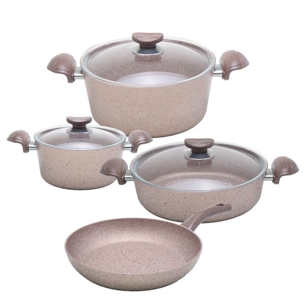 OMS 7 Pieces Granite Cookware Pot Set - Beige