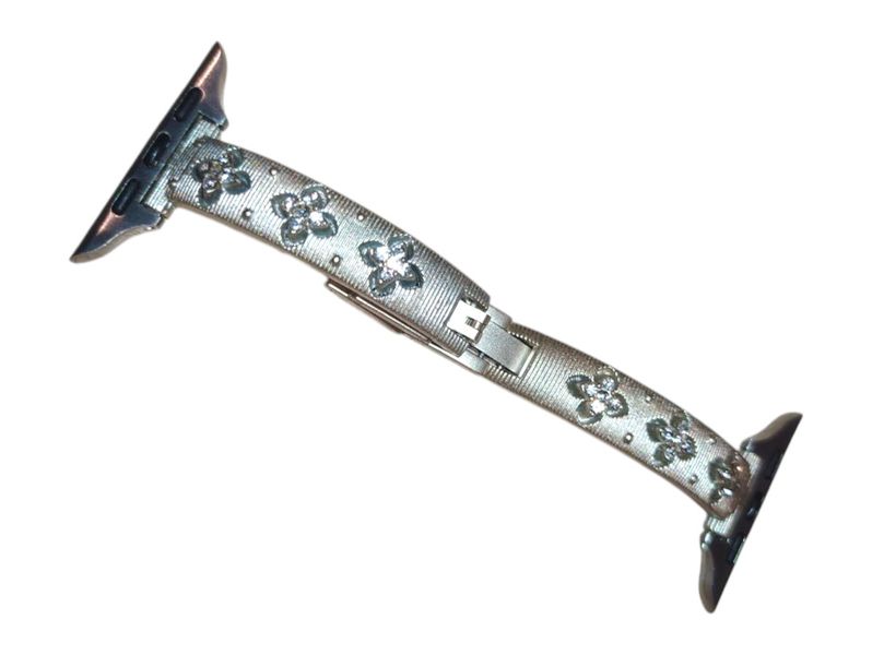 Diamante Petalled Design Watch Strap - Silver