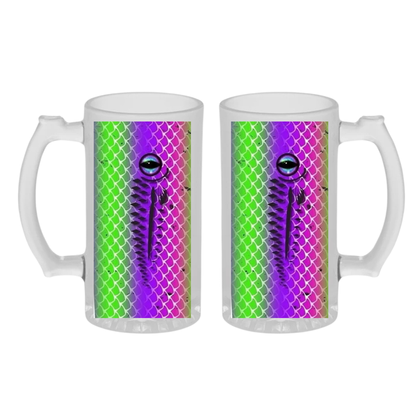 Green purple fish Custom Printed Frosted Beer glass