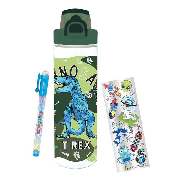 Dinosaur Pop-Open Water Bottle With Sticker