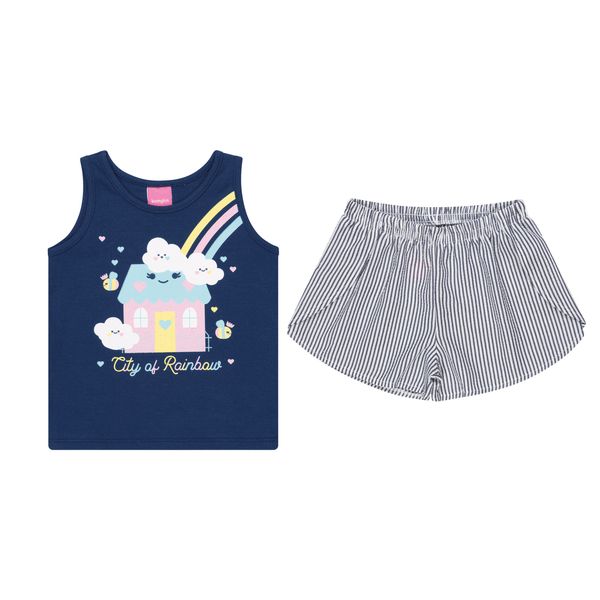 Kamylus - Girls Navy and White Cotton Playsuit
