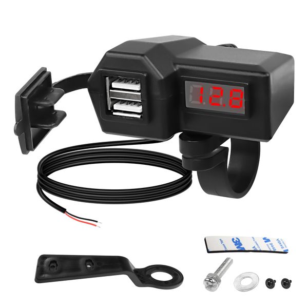Motorcycle Dual USB Charger 5V 3.1A Phone Charger Adapter,Waterproof,ON/Off