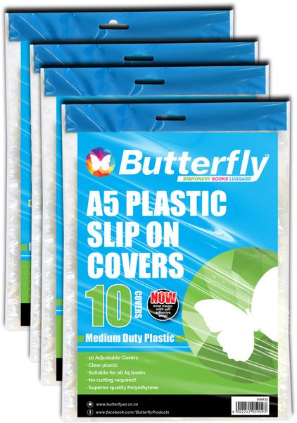 Butterfly Book Cover - A5 50 m Clear Pre-Cut Plastic 10'S X4