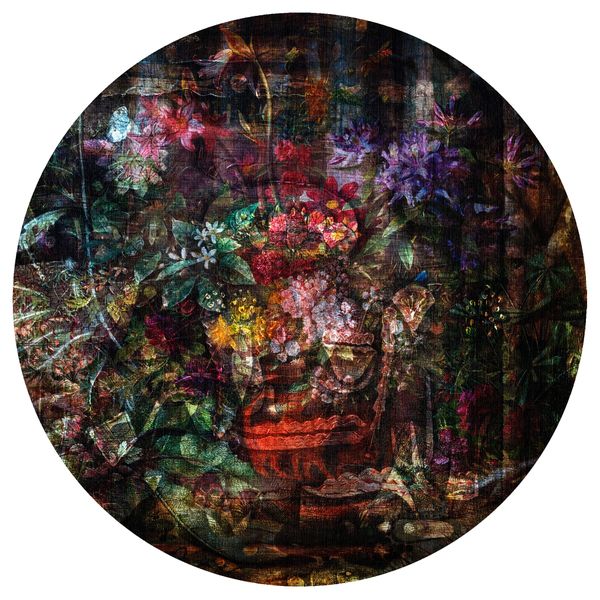 Grunge Painted Flowers Round Tablecloth