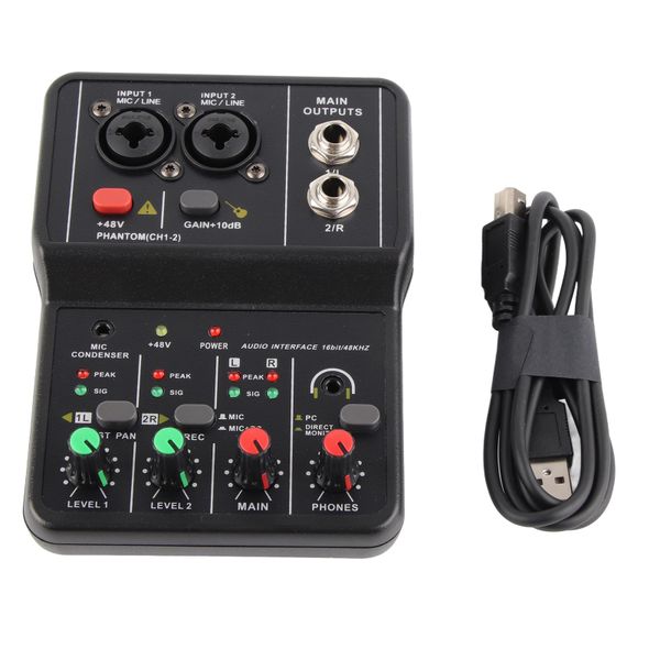 2-Channel USB Audio Mixer 48V Phantom