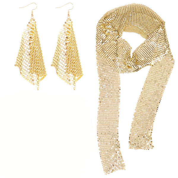 Scarf Earring Set Glitter Sparkle Sequin Scarf Earring - Silver