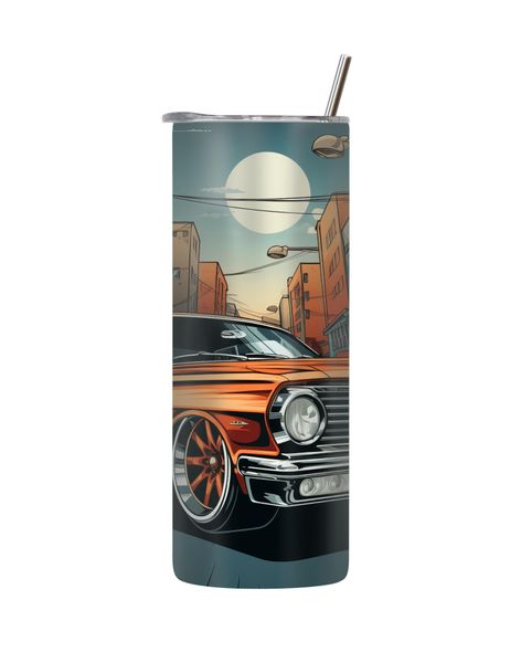 Grey 20 Oz Tumbler with Lid Straw Trendy Old Vintage Car Graphic Present210