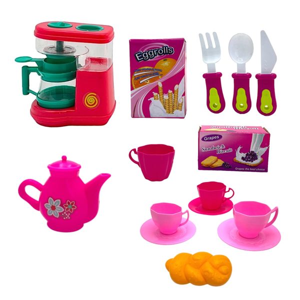 15 Piece Tea Set for Little Girls with Coffee Machine - Pretend Toy Set