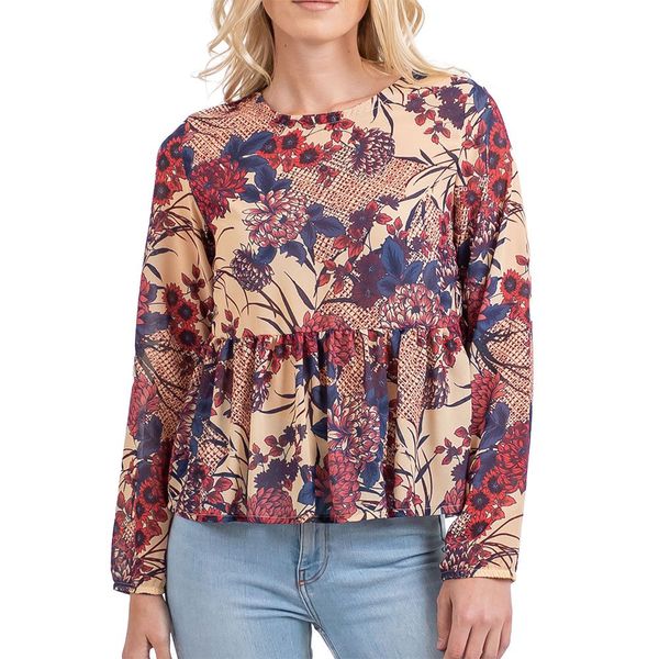 Hedgehogs-Womens-Orchid Ls Top-Navy Floral