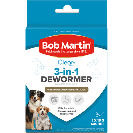 BOB MARTIN CLEAR+ 3-in-1 Dewormer Powder for Small & Medium Dogs 15g Image